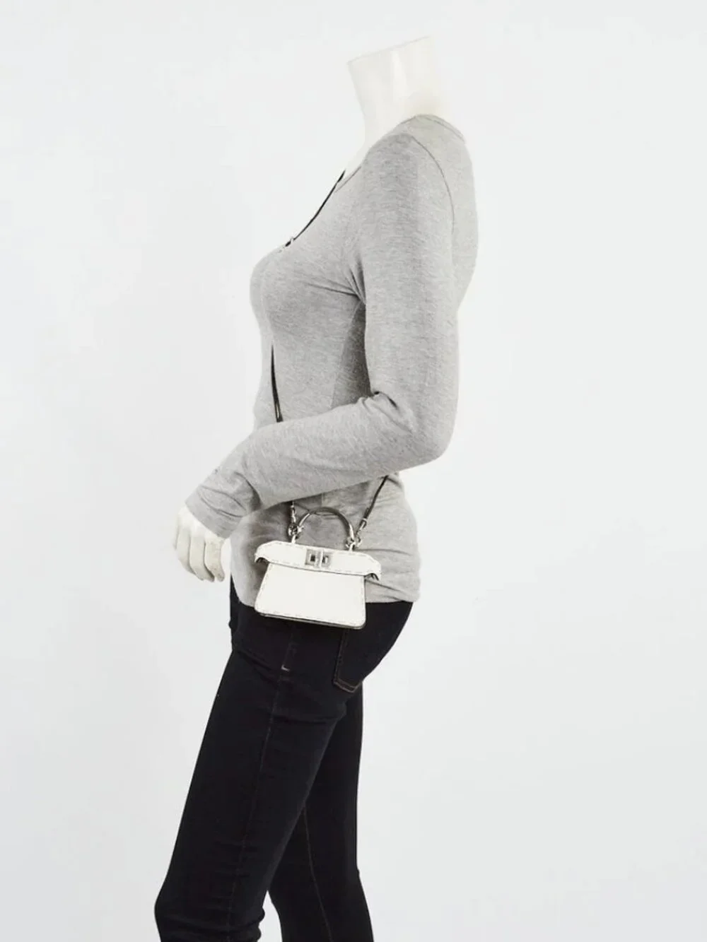 Fendi White Selleria Leather/Snakeskin Nano Peekaboo Maxi Handle Bag - 7AS106 - Picture 5 of 12